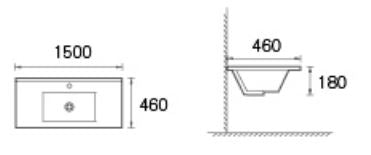 Ceramic Slim Vanity Top 1500 mm - to suit mixer