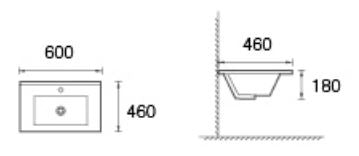 Ceramic Slim Vanity Top 600 mm - to suit mixer