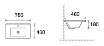 Ceramic Slim Vanity Top 750 mm - to suit mixer