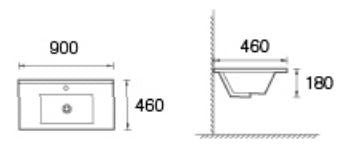 Ceramic Slim Vanity Top 900 mm - to suit mixer