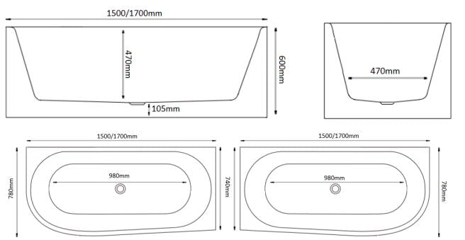 Kenai Corner Freestanding Bath Gloss White 1700 Right
