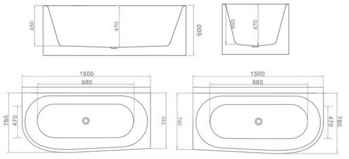 Yukon Corner Freestanding Bath Gloss White 1500 Right
