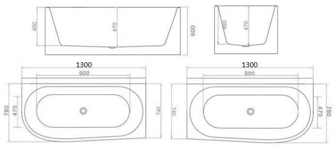 Yukon Corner Freestanding Bath Gloss White 1300 Right